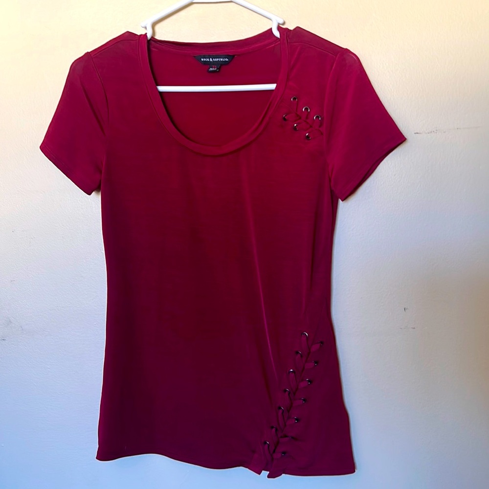 Burgundy Edgy Tee with Lace-up Detail